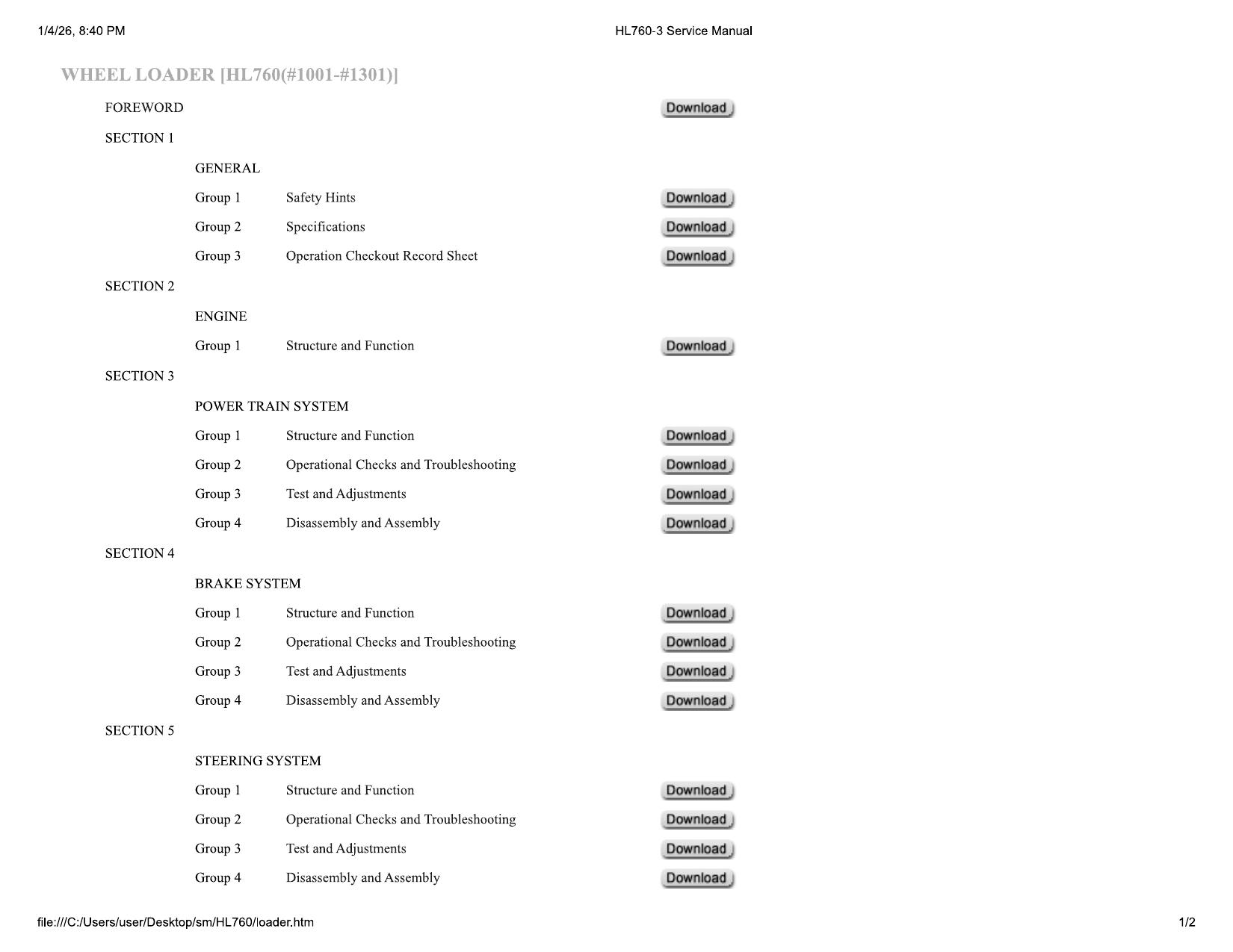 HL760-3 Service Manual